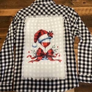 Plaid Button Down Shirt with Festive Print